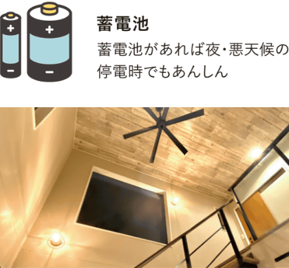 蓄電池 蓄電池があれば夜・悪天候の停電時でもあんしん
