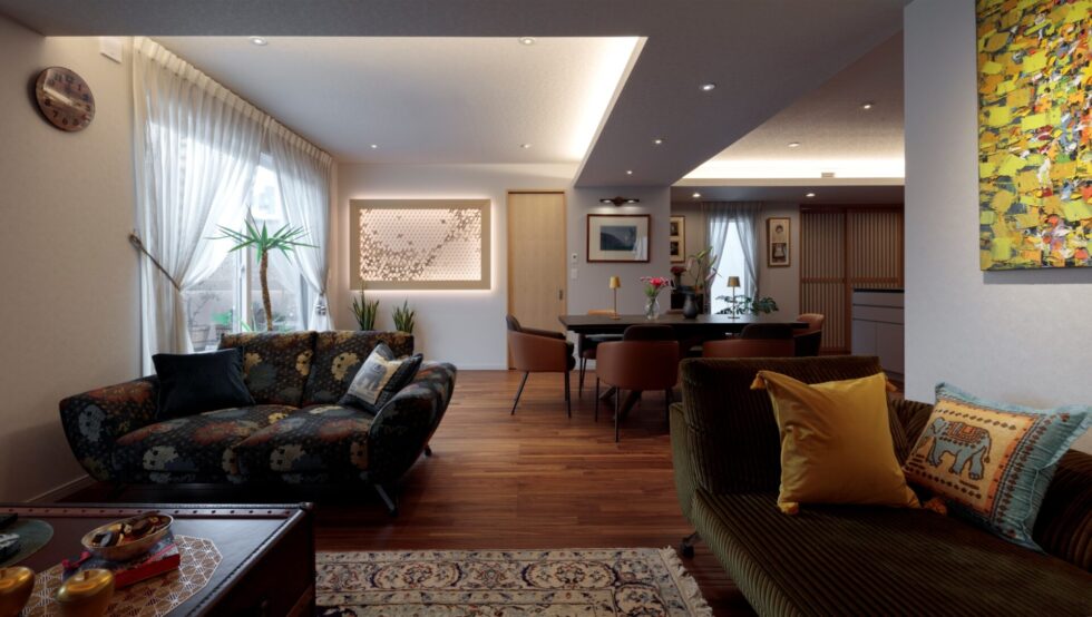 採光・照明・色彩・素材・インテリアまで、すべてが美しく調和する。オーナー様の理想を実現した、洗練の住まい。