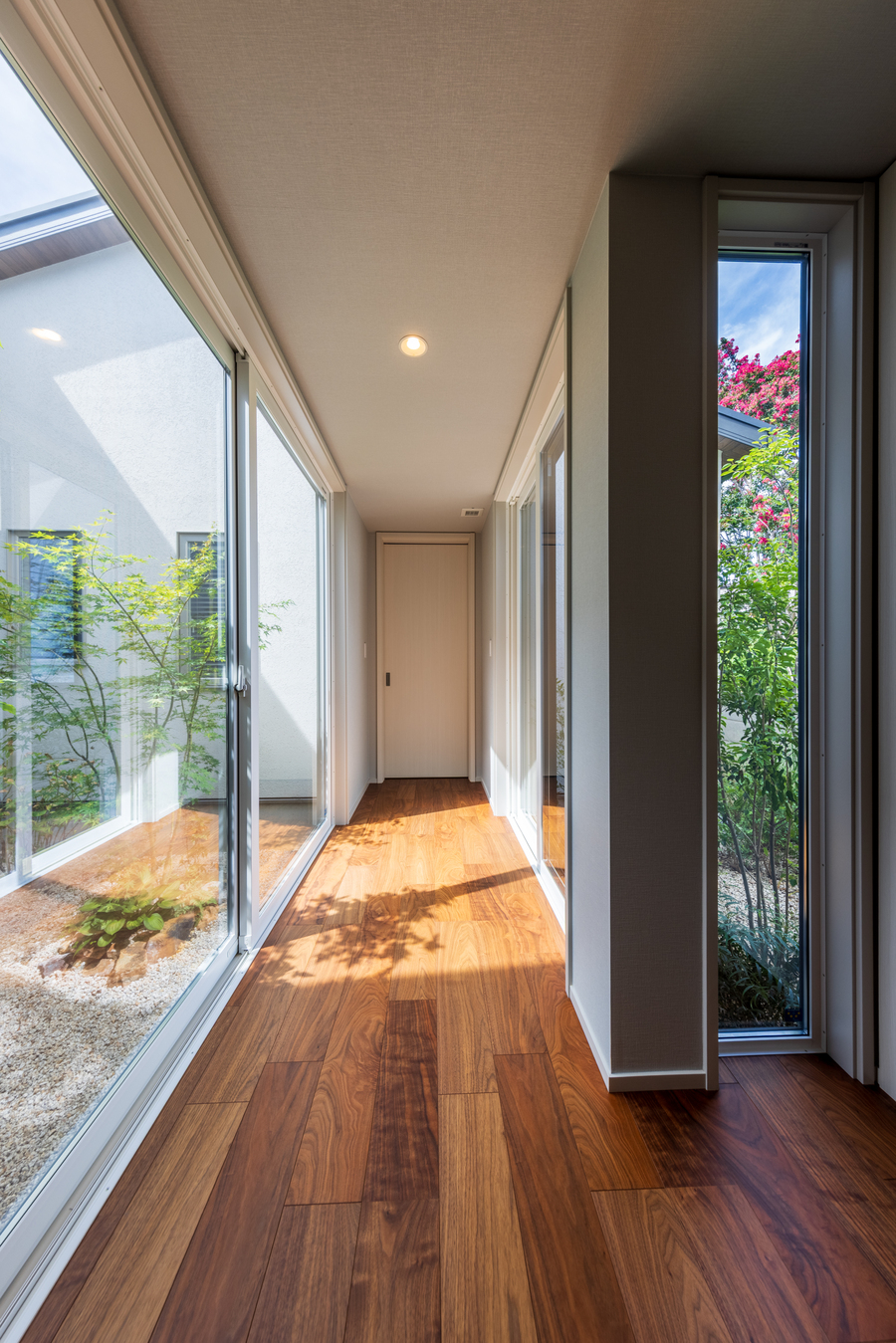 光と緑が通り抜ける回遊廊下